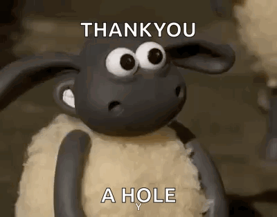 A Cartoon Sheep Is Holding A Sign That Says `` Thank You A Hole '' . GIF