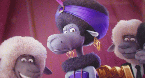 A Cartoon Sheep Wearing A Purple Turban Is Surrounded By Two Other Sheep GIF