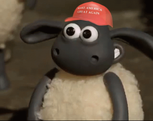 A Cartoon Sheep Wearing A Red Make America Great Again Hat GIF