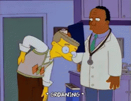 A Cartoon Shows A Doctor Examining A Patient 'S Back And Groaning GIF
