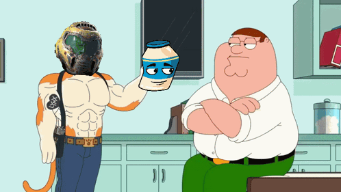 A Cartoon Shows A Man Holding A Jar With A Face On It GIF