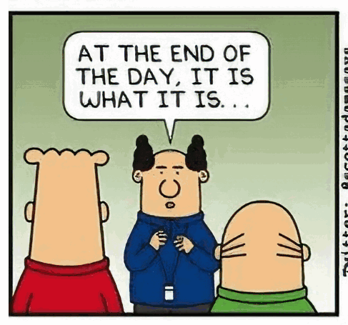 A Cartoon Shows A Man With A Speech Bubble That Says At The End Of The Day It Is What It Is .. GIF