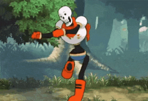 A Cartoon Skeleton Is Dancing In A Forest . GIF