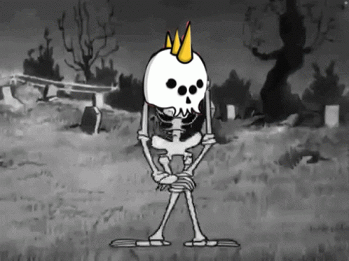 A Cartoon Skeleton With A Crown On His Head GIF