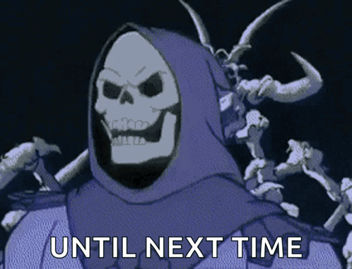A Cartoon Skeleton With Horns And The Words Until Next Time Below Him GIF