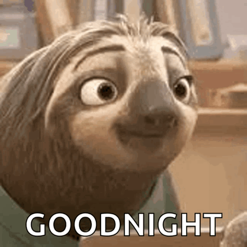 A Cartoon Sloth From Zootopia Is Smiling And Saying Goodnight . GIF