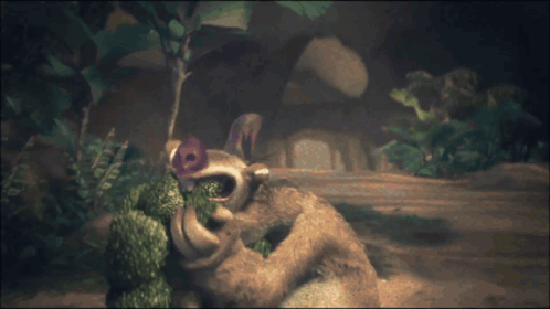 A Cartoon Sloth Is Eating A Plant In The Jungle GIF