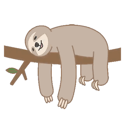 a cartoon sloth is hanging from a tree branch