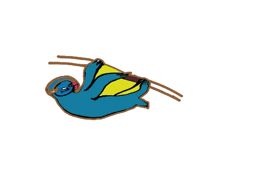 a cartoon sloth is hanging upside down on a branch