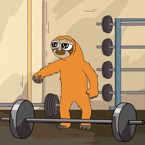 A Cartoon Sloth Is Lifting A Barbell With A Pair Of Dumbbells GIF