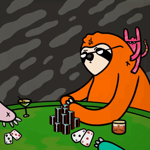 A Cartoon Sloth Is Playing Poker With A Martini Glass GIF