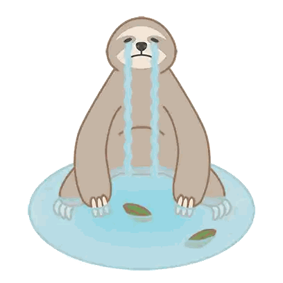 a cartoon sloth is sitting in a puddle of water crying