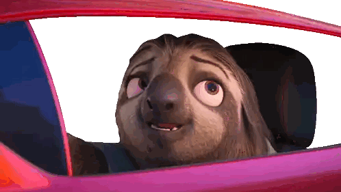 a cartoon sloth is sitting in a red car