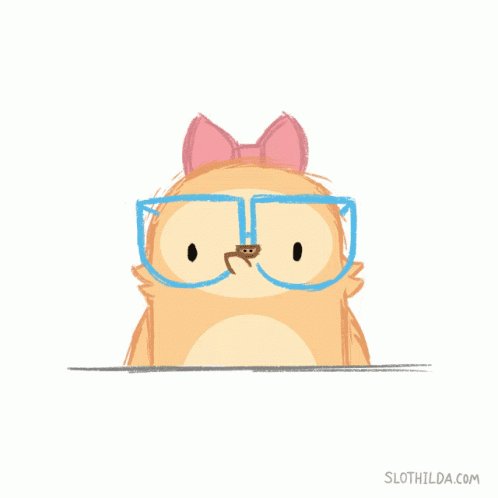 A Cartoon Sloth Wearing Glasses And A Pink Bow GIF