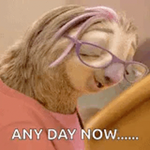 A Cartoon Sloth Wearing Glasses And A Pink Shirt Is Smiling . GIF