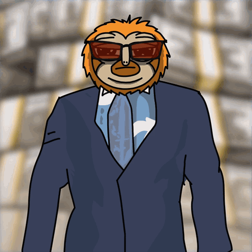 A Cartoon Sloth Wearing Sunglasses And A Suit And Tie GIF