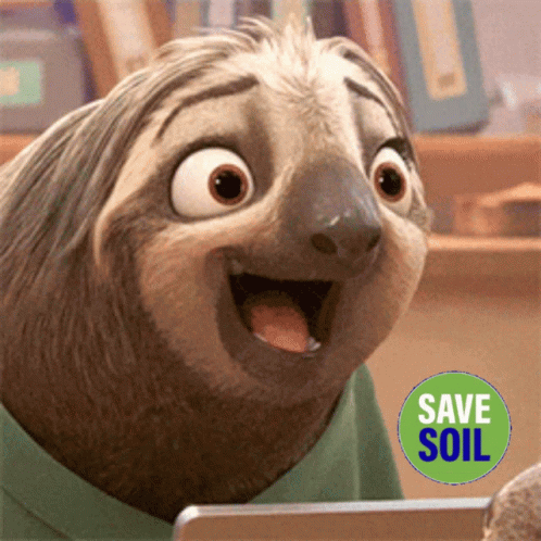 A Cartoon Sloth With A Green Save Soil Sticker GIF
