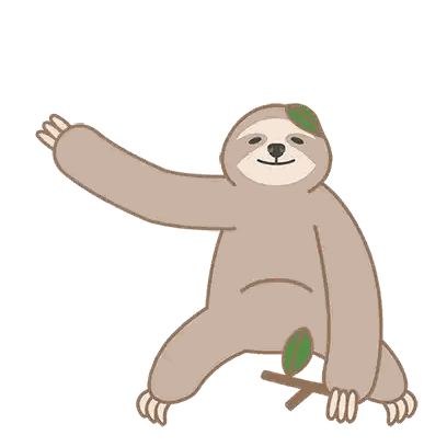 a cartoon sloth with a leaf on its head is sitting on a branch