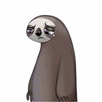 A Cartoon Sloth With A Sad Look On His Face Is Standing On A White Background . GIF