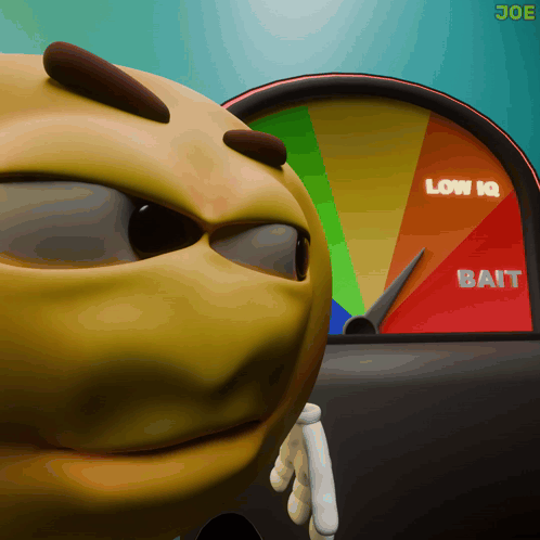 A Cartoon Smiley Face Is Standing In Front Of A Gauge That Says Low Iq GIF