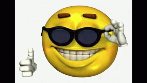 A Cartoon Smiley Face Wearing Sunglasses Is Giving A Thumbs Up GIF