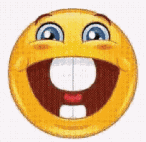A Cartoon Smiley Face With A Big Smile And Missing Teeth GIF