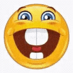 A Cartoon Smiley Face With A Big Smile And Missing Teeth On A White Background . GIF