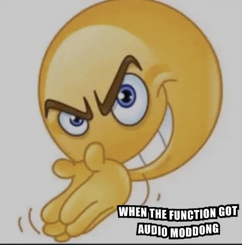 a cartoon smiley face with a caption that says when the function got audio moddong