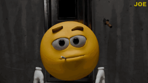 a cartoon smiley face with a cigarette in its mouth and the word joe below it