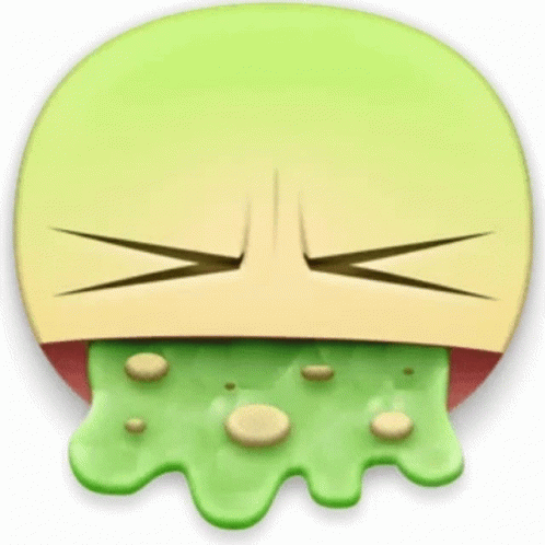A Cartoon Smiley Face With A Green Liquid Coming Out Of It 'S Mouth . GIF