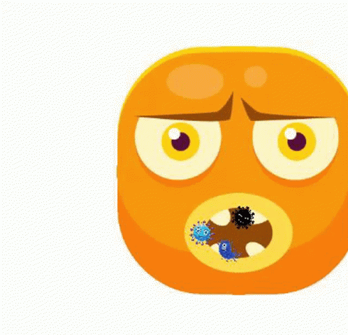 A Cartoon Smiley Face With A Mouth Open And A Few Bacteria On It . GIF
