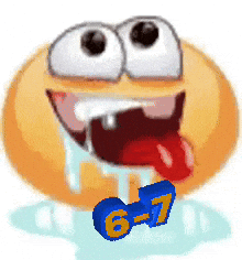 A Cartoon Smiley Face With Tongue Out And The Number 6-7 On It GIF