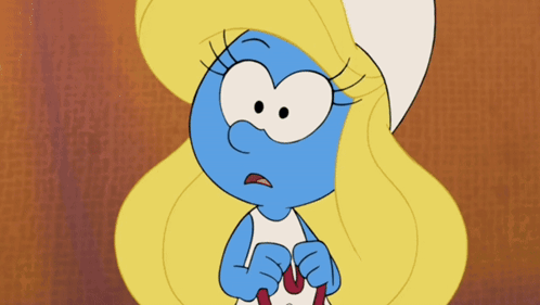 A Cartoon Smurf With Blonde Hair And Blue Eyes GIF