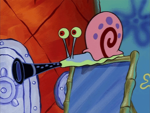 A Cartoon Snail Is Playing A Clarinet In Front Of A Mirror With The Letter S On It GIF