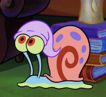 A Cartoon Snail With A Purple Tail And Big Eyes GIF