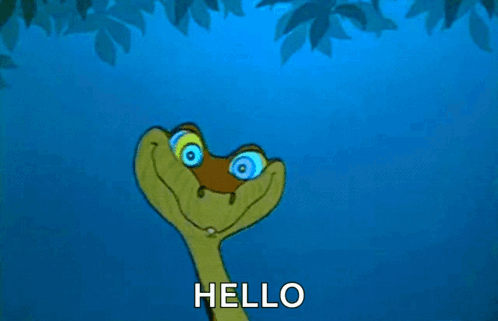 A Cartoon Snake Is Smiling And Says " Hello " GIF
