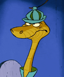 A Cartoon Snake Is Wearing A Blue Hat And A Blue Shirt GIF