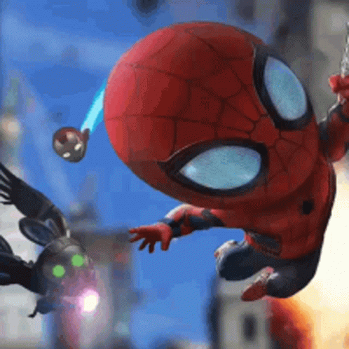 A Cartoon Spider Man Is Flying Through The Air While Holding A Light . GIF