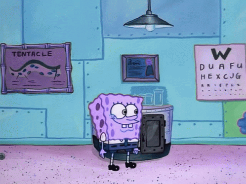 A Cartoon Spongebob Is Standing In Front Of A Tentacle Poster GIF