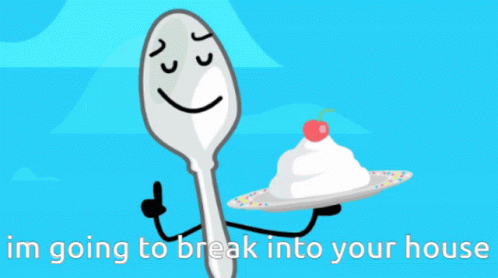 A Cartoon Spoon Is Holding A Plate With Whipped Cream And A Cherry On It GIF