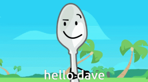 A Cartoon Spoon Says Hello Dave In Front Of A Tropical Scene GIF