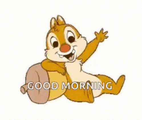 a cartoon squirrel is sitting on a nut and waving .