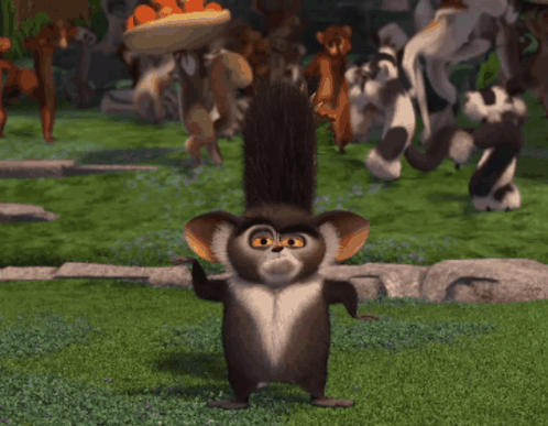 A Cartoon Squirrel Is Standing On Its Hind Legs With Another Squirrel On Its Head GIF