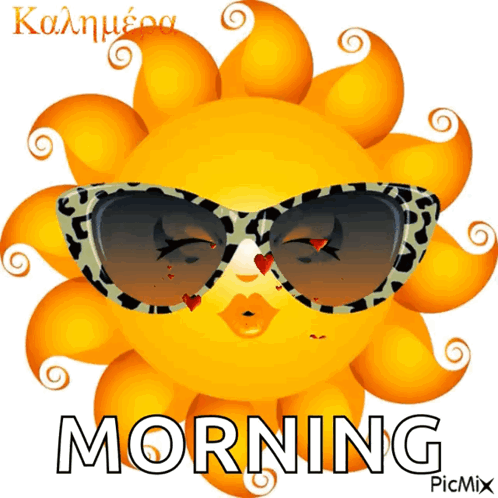 A Cartoon Sun Wearing Sunglasses With The Words Morning Written Below It GIF