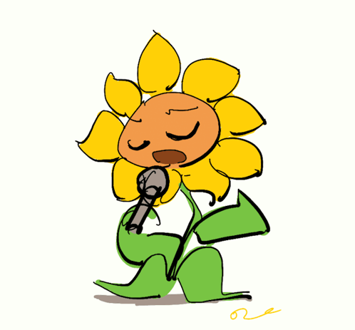 A Cartoon Sunflower Singing Into A Microphone GIF
