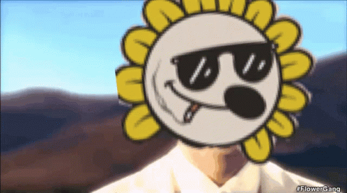 A Cartoon Sunflower Wearing Sunglasses And A Cigarette GIF