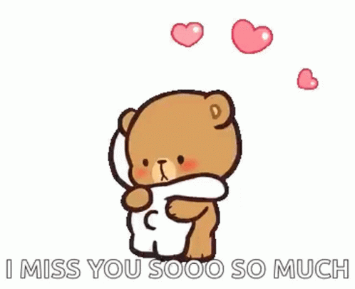 A Cartoon Teddy Bear Hugging Another Teddy Bear With Hearts Coming Out Of His Head . GIF