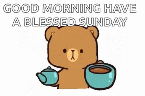 A Cartoon Teddy Bear Is Drinking A Cup Of Coffee . GIF