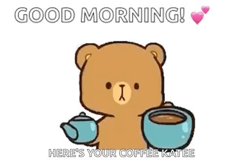A Cartoon Teddy Bear Is Pouring Coffee Into A Cup . GIF