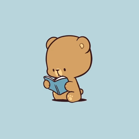 A Cartoon Teddy Bear Is Reading A Book GIF